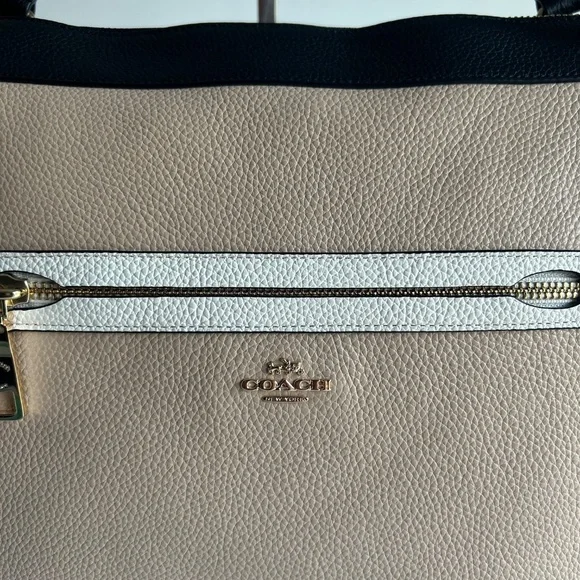 Coach Cream White Black Genuine Leather Tote - Picture 2 of 12